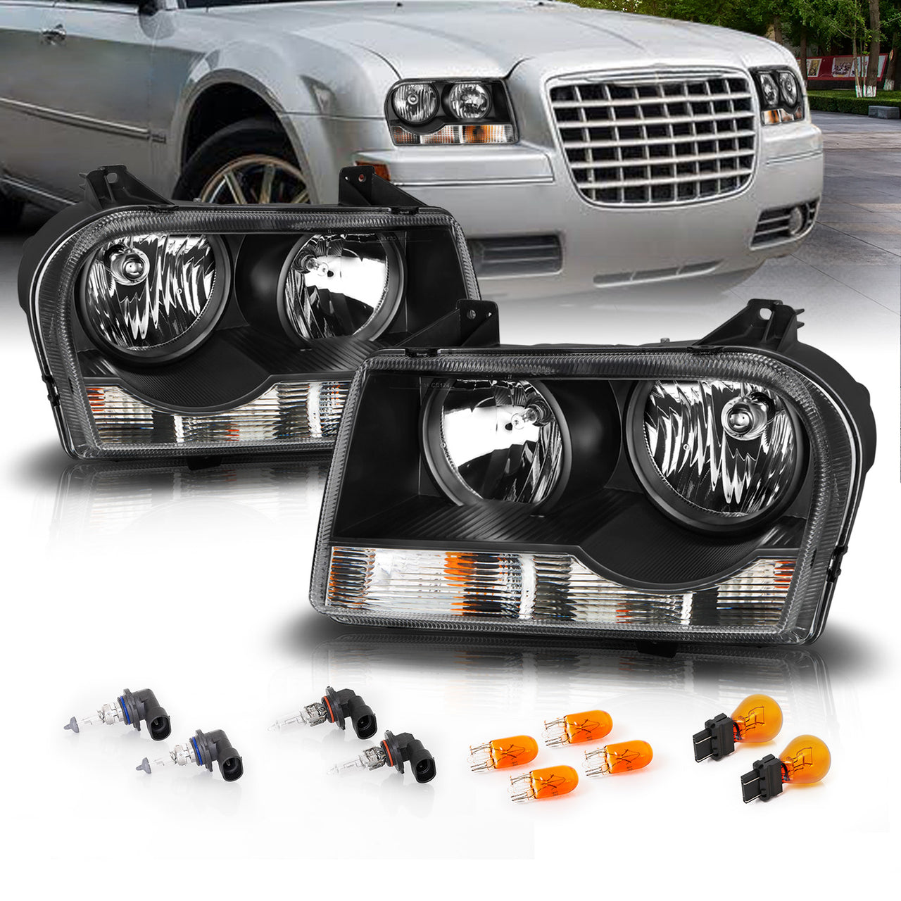 CHRYSLER 300 05-UP CRYSTAL HEADLIGHTS BLACK