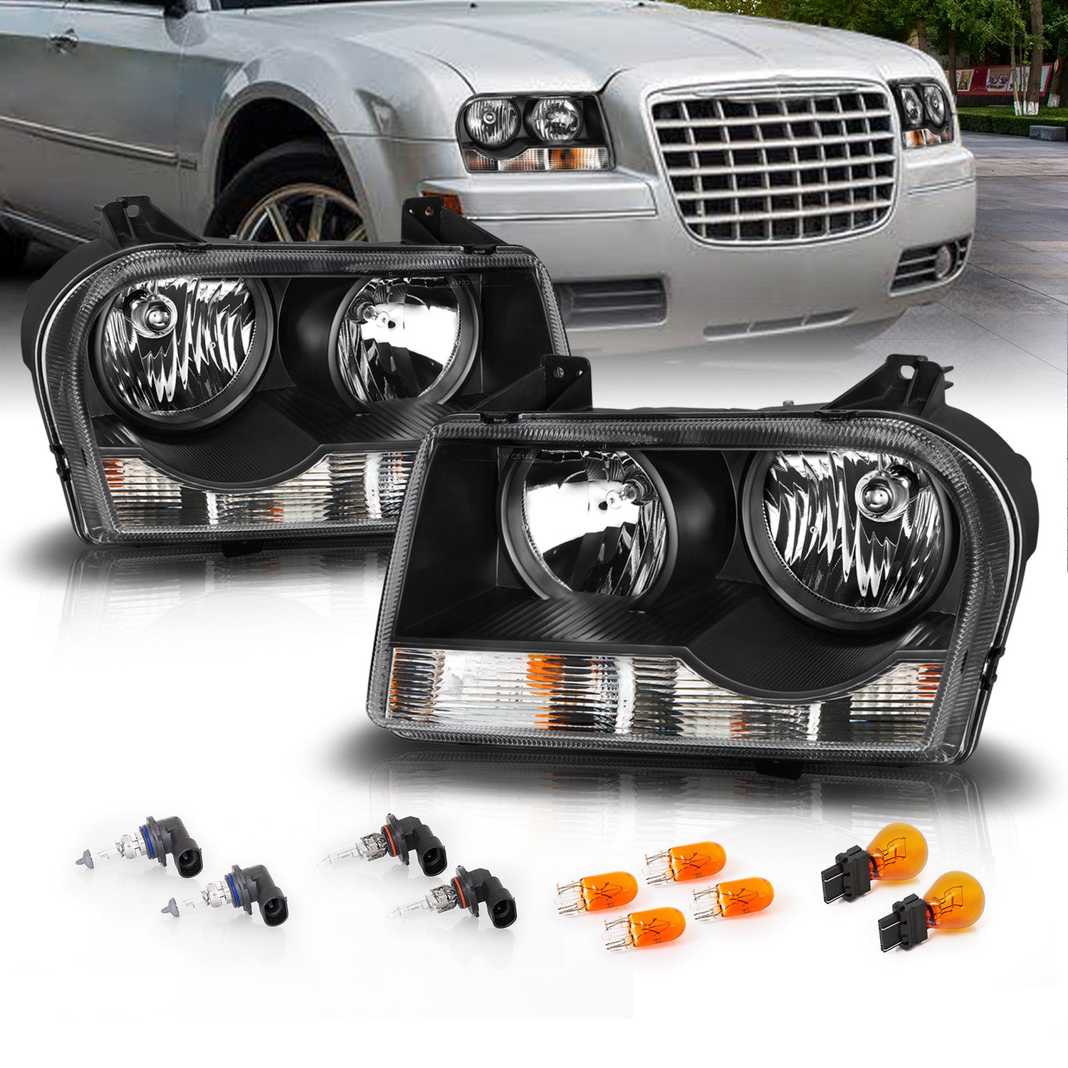 CHRYSLER 300 05-UP CRYSTAL HEADLIGHTS BLACK