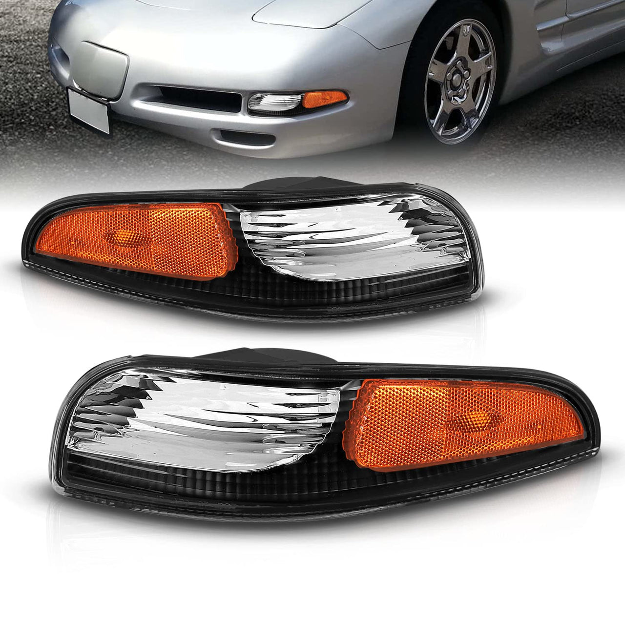 CHEVY CORVETTE 97-04 BUMPER LIGHTS EURO BLACK AMBER
