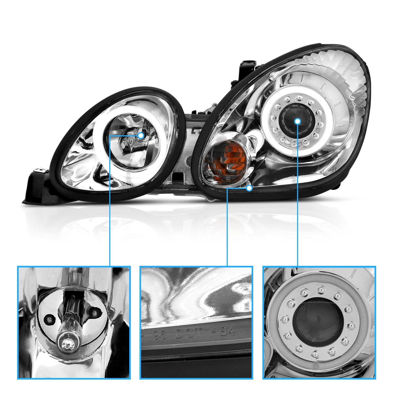 LEXUS GS 300/400 98-05 PROJECTOR HEADLIGHTS HALO CHROME CLEAR (RX HALO)