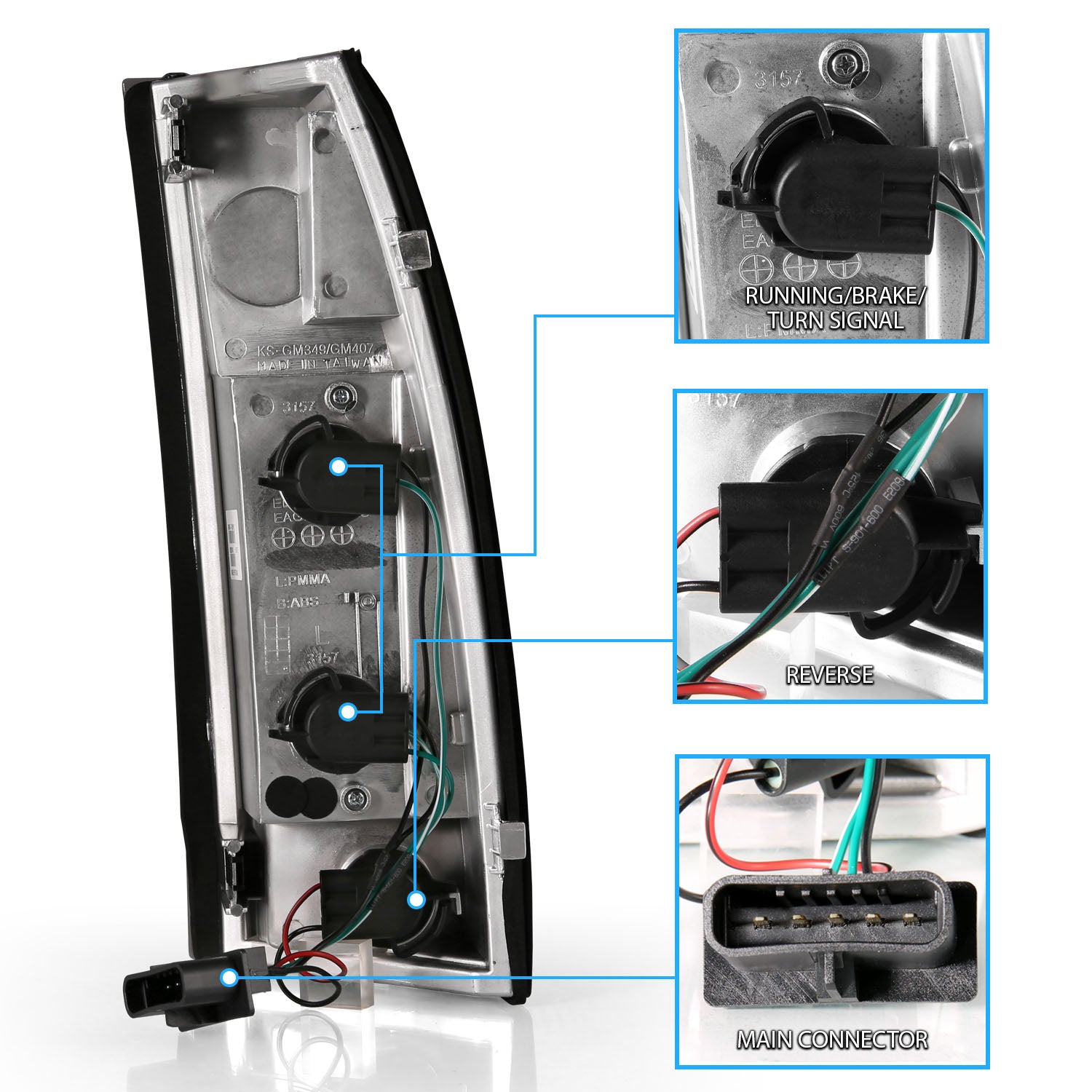 Chevy/GMC C/K 1500/2500/3500 88-99, SUBURBAN/YUKON 92-00, TAHOE 94-00, BLAZER 92-94, CADILLAC ESCALADE 99-00 TAIL LIGHTS BLACK NEW VERSION