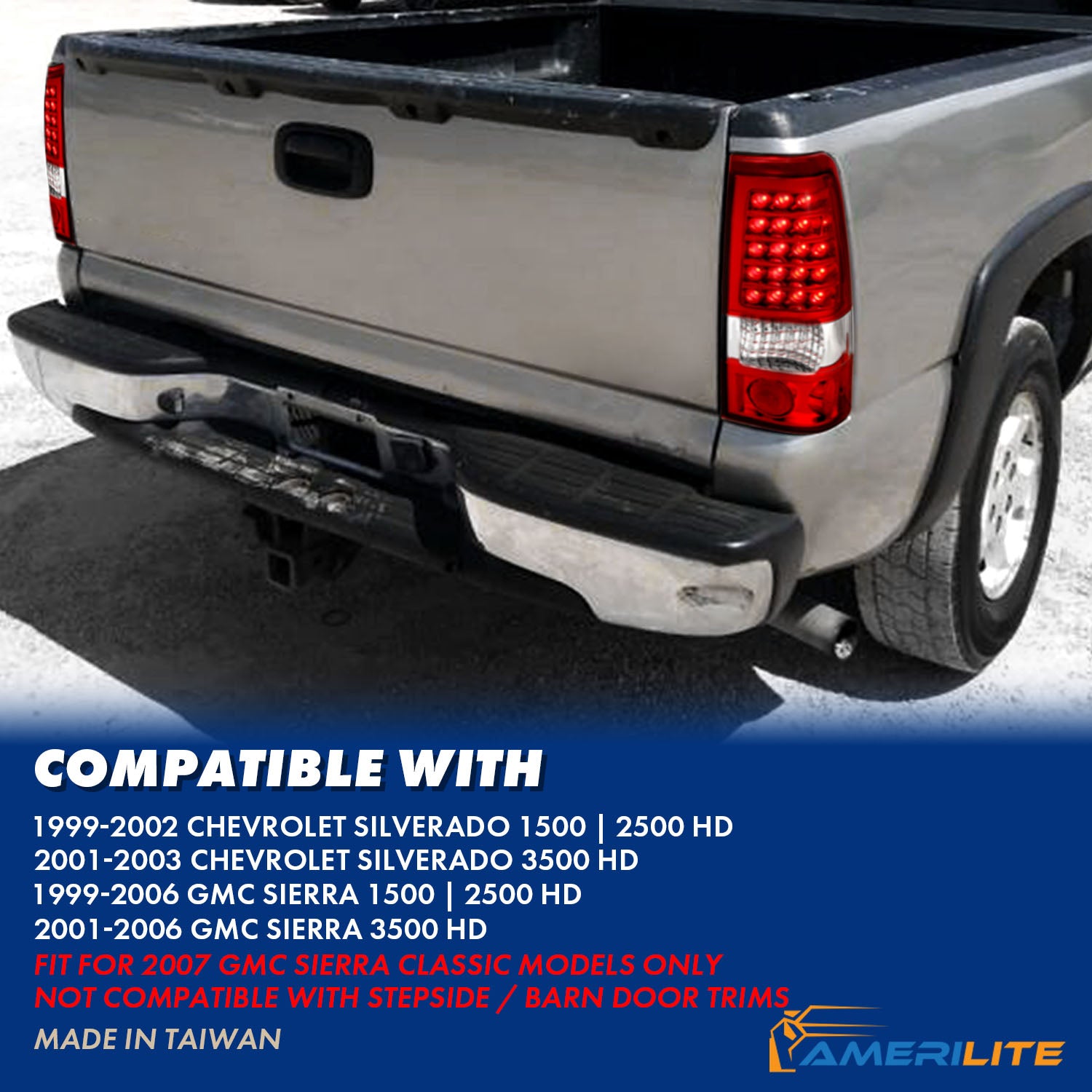 GMC SIERRA 99-07/CHEVY SILVERADO 99-03 (1500/2500 SERIES 99-02 & 3500 SERIES 2003) LED TAIL LIGHTS RED/CLEAR (3 HOLE)
