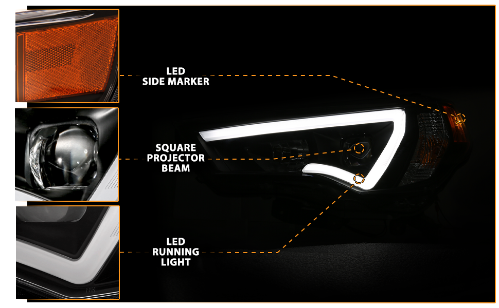 TOYOTA 4 RUNNER 14-23 PROJECTOR LIGHT BAR STYLE HEADLIGHTS BLACK CLEAR AMBER