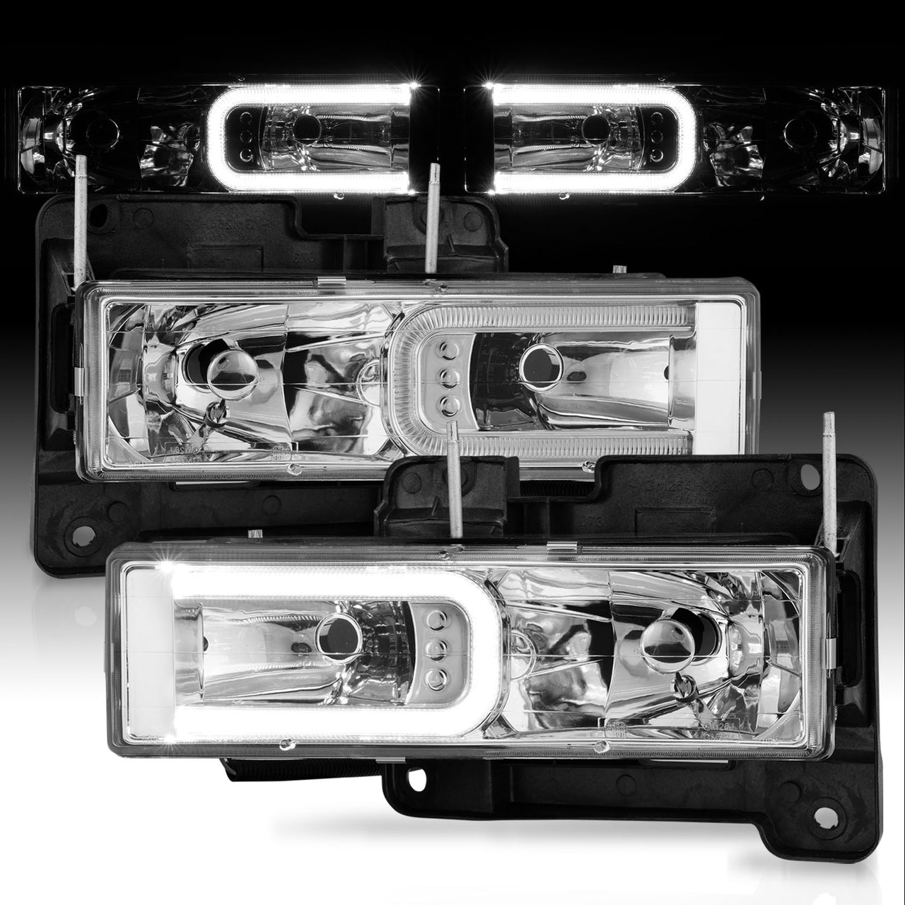 CHEVY/GMC C/K 1500/2500/3500 88-99, SUBURBAN/YUKON 92-00, TAHOE 94-00, BLAZER 92-94 HEADLIGHTS CHROME HOUSING W/ C LIGHTS BAR