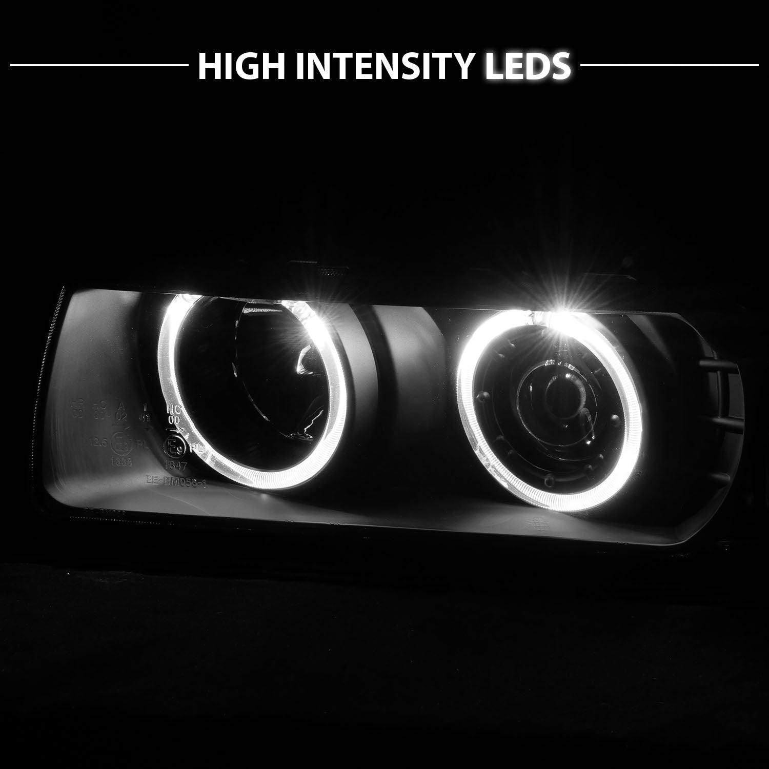 BMW 3 SERIES E36 92-98 4DR 1PC PROJECTOR HEADLIGHTS G2 HALO BLACK CLEAR AMBER