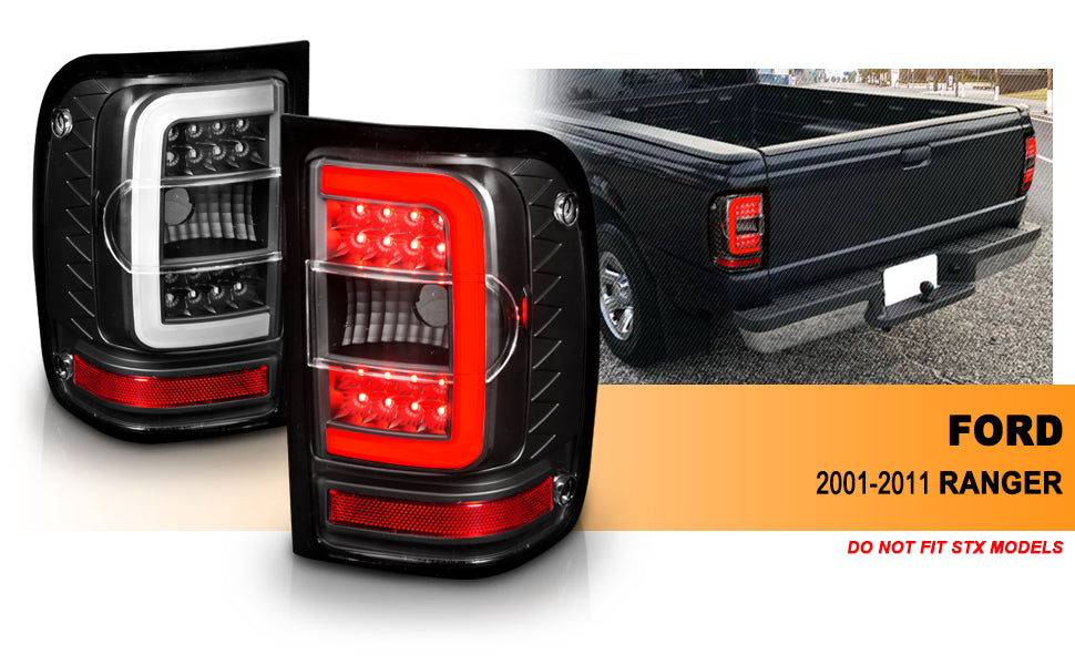 FORD RANGER 01-11 TAIL LIGHTS BLACK HOUSING CLEAR LENS W/C LIGHT BAR