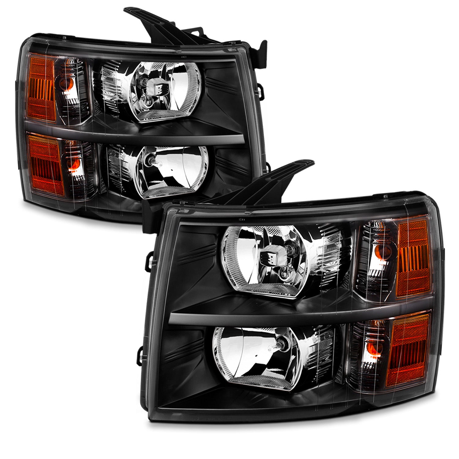CHEVY SILVERADO 07-13 HEADLIGHTS BLACK AMBER
