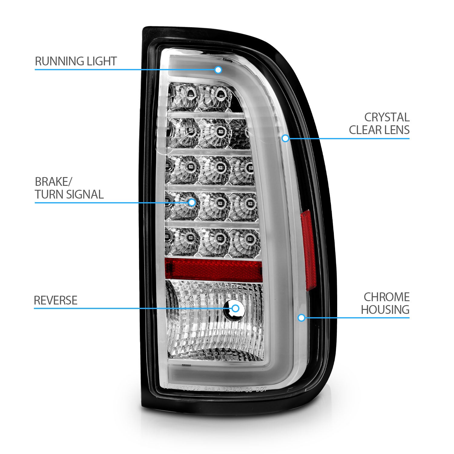 TOYOTA TUNDRA 00-06 LED TAIL LIGHTS CHROME HOUSING CLEAR LENS W/ C LIGHT BAR (STD BED REGULAR CAB, ACCESS CAB)