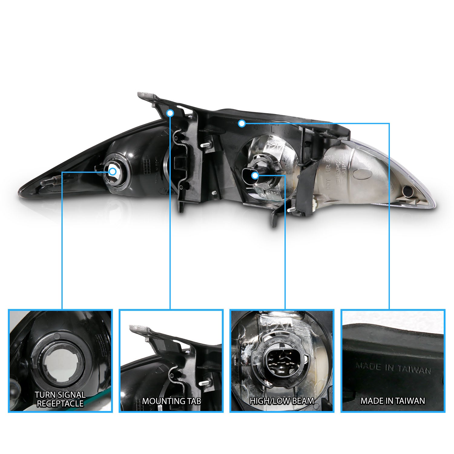 CHEVY CAVALIER 00-02 CRYSTAL HEADLIGHTS BLACK AMBER