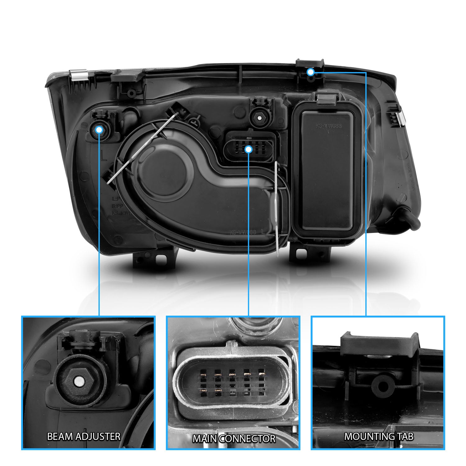 VOLKSWAGAN JETTA 99-05 HEADLIGHTS BLACK (W/ FOG LIGHTS)