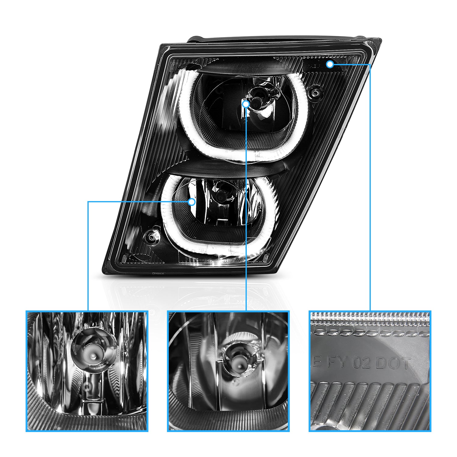 VOLVO VN/VNL SERIES 04-15 FOG LIGHT U BAR STYLE H.L BLACK