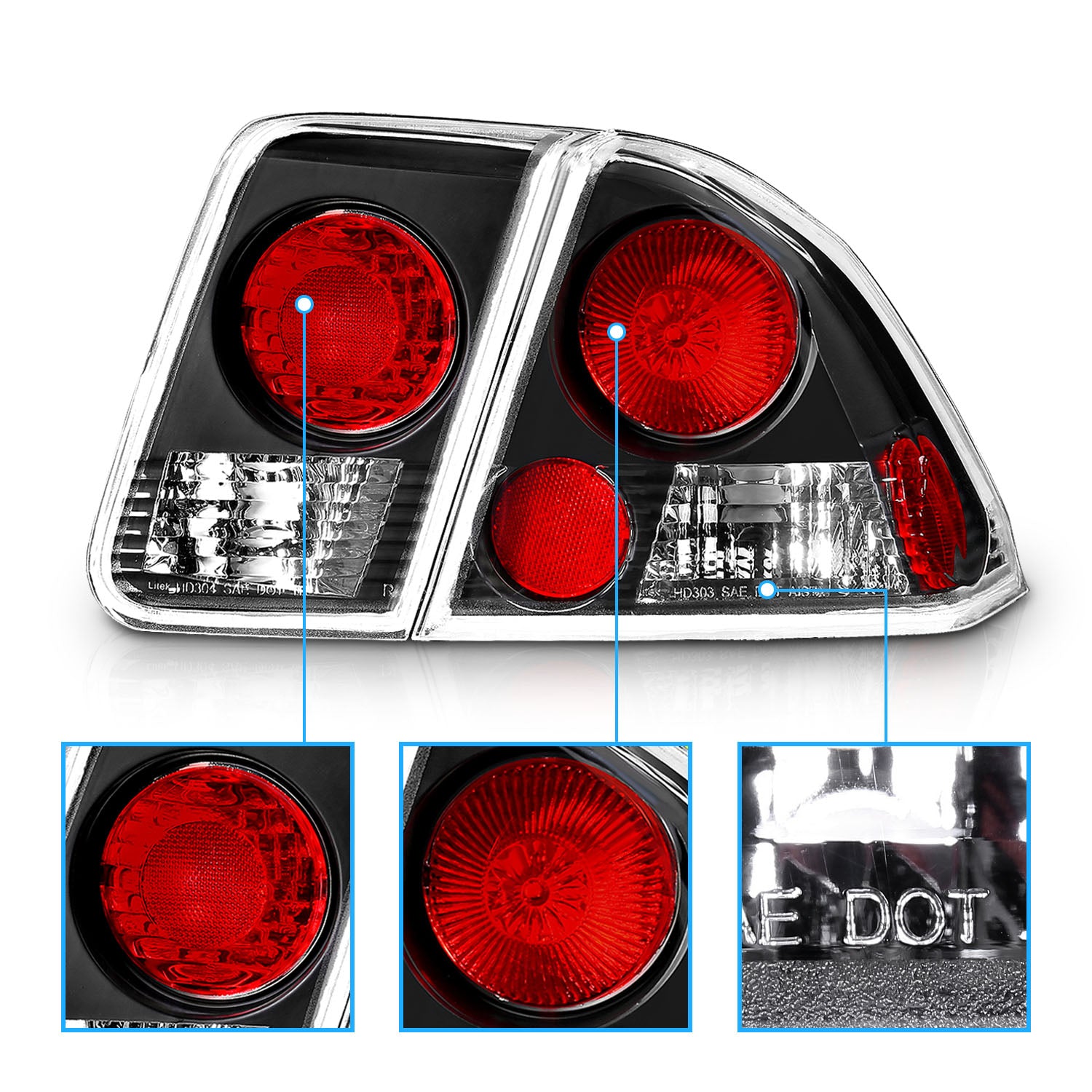 HONDA CIVIC 01-04 4DR TAIL LIGHTS BLACK