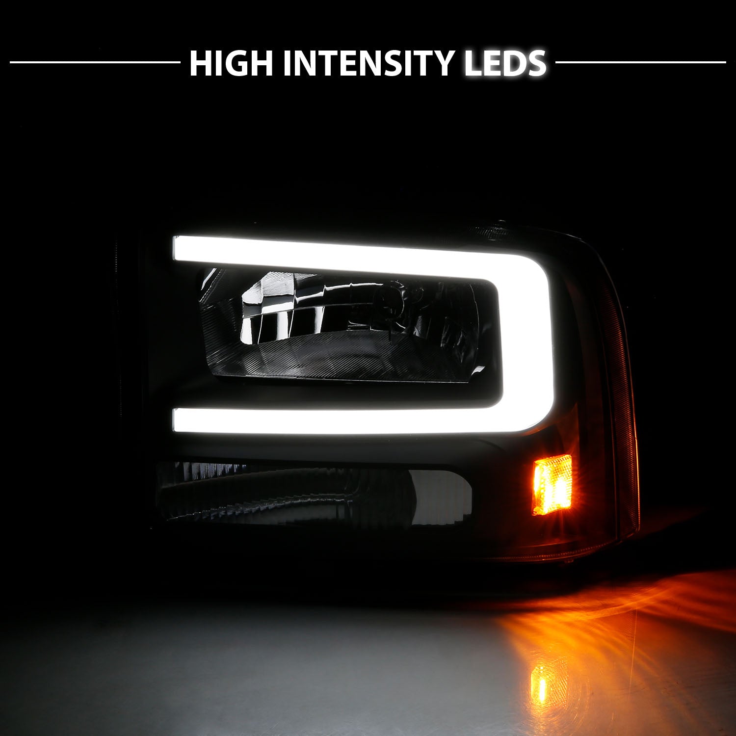 FORD EXCURSION 00-04/SUPER DUTY 99-04  HEADLIGHTS BLACK AMBER (W/ C LIGHT BAR)