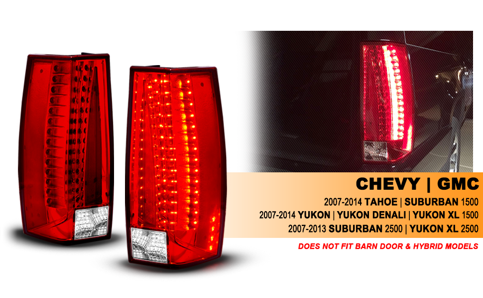 CHEVY TAHOE/SUBURBAN/YUKON/YUKON XL 07-10 LED G5 TAIL LIGHTS RED/CLEAR (ESCALADE LOOK)