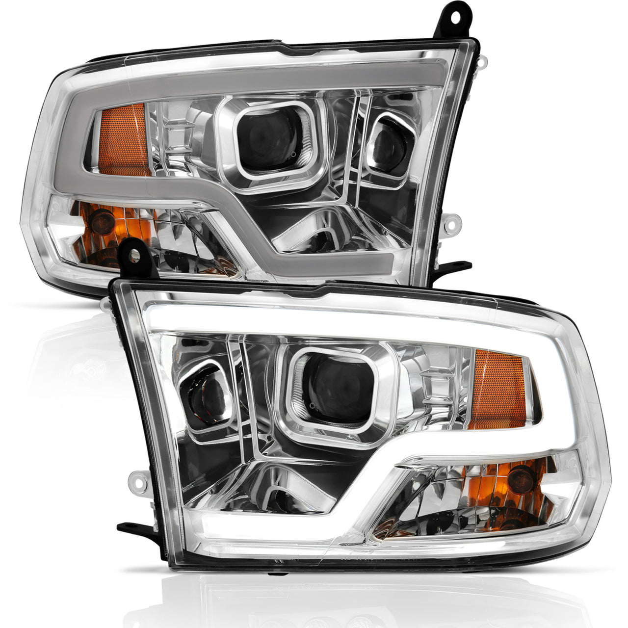 DODGE RAM 09-17 PROJECTOR LIGHT BAR STYLE HEADLIGHTS CHROME CLEAR AMBER