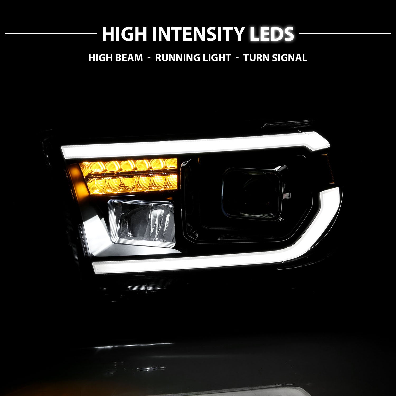 TOYOTA TUNDRA 07-13/SEQUOIA 08-17 PROJECTOR LIGHT BAR STYLE HEADLIGHTS BLACK AMBER (LED HIGH BEAM) (BULB VERSION)