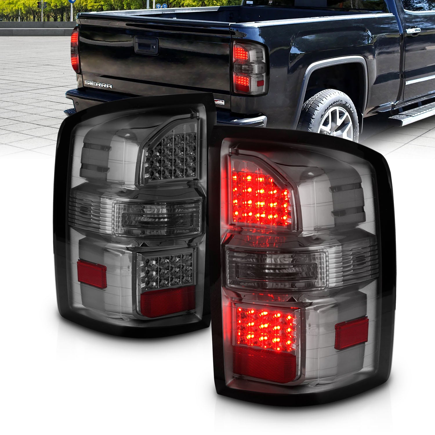 GMC SIERRA 14-18 LED TAIL LIGHTS SMOKE  (NON-OEM LED ONLY)