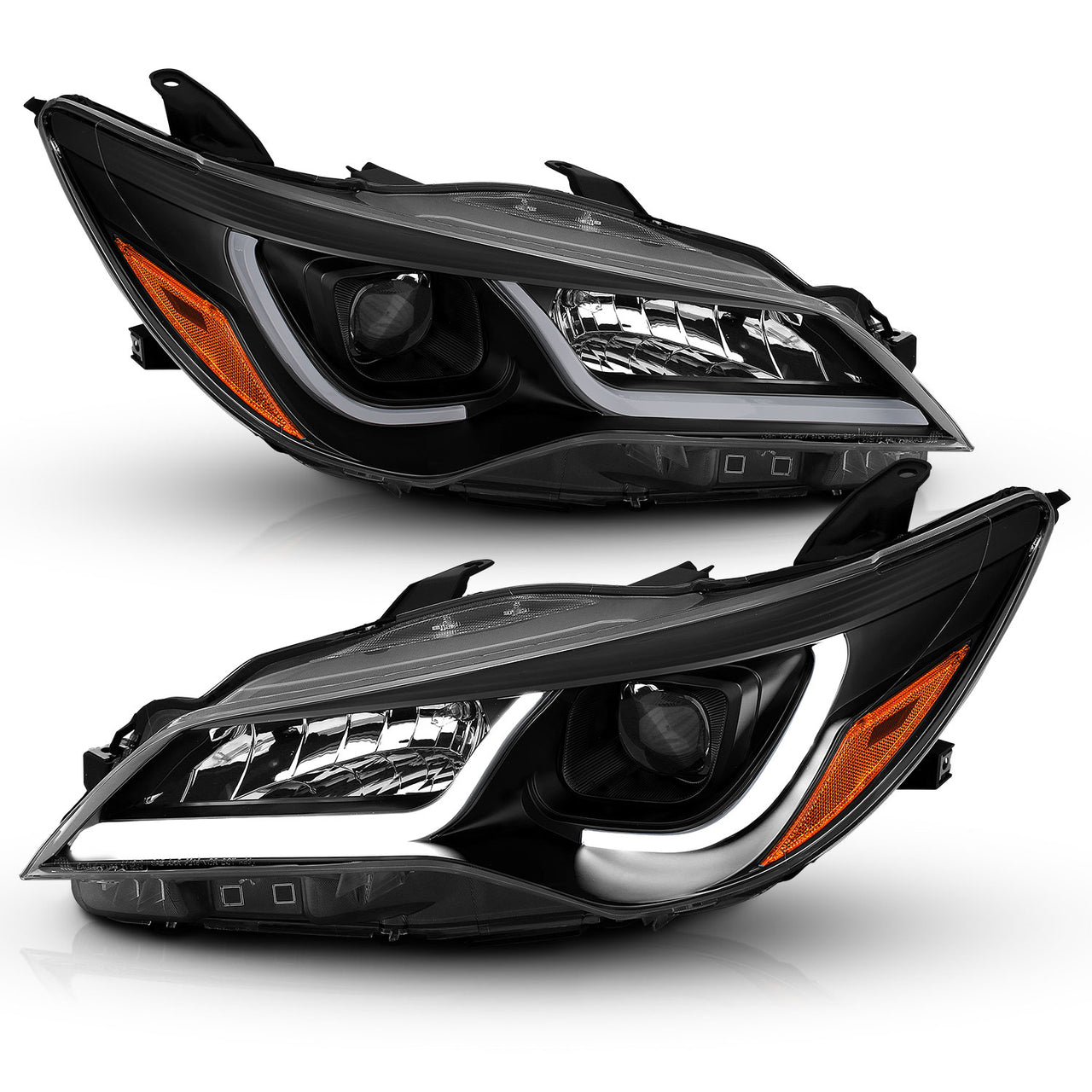 TOYOTA CAMRY 15-16 4DR PROJECTOR LIGHT BAR STYLE HEADLIGHTS BLACK AMBER