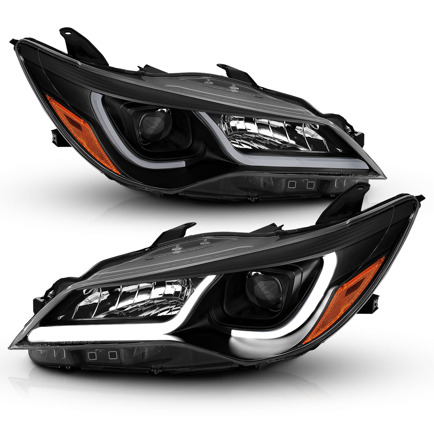 TOYOTA CAMRY 15-16 4DR PROJECTOR LIGHT BAR STYLE HEADLIGHTS BLACK AMBER