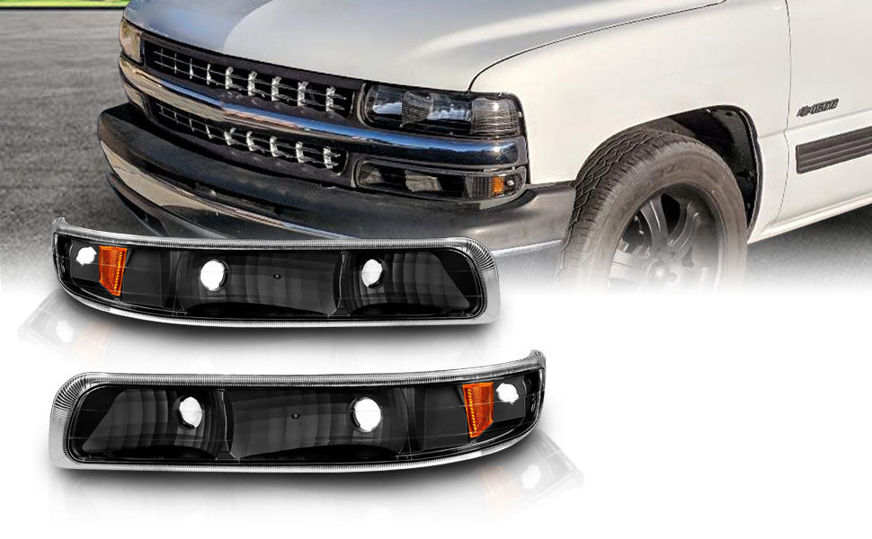 CHEVY SILVERADO 99-01 BUMPER LIGHTS EURO BLACK AMBER