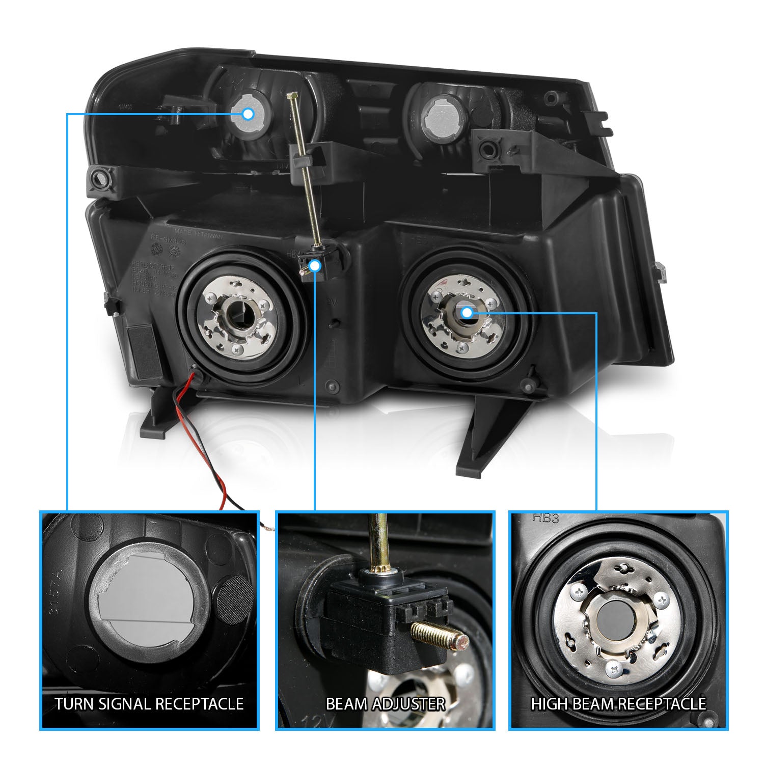CHEVY COLORADO/GMC CANYON 04-12 HEADLIGHTS BLACK 4PCS W/ PARKING LIGHTS, C LIGHTS BAR