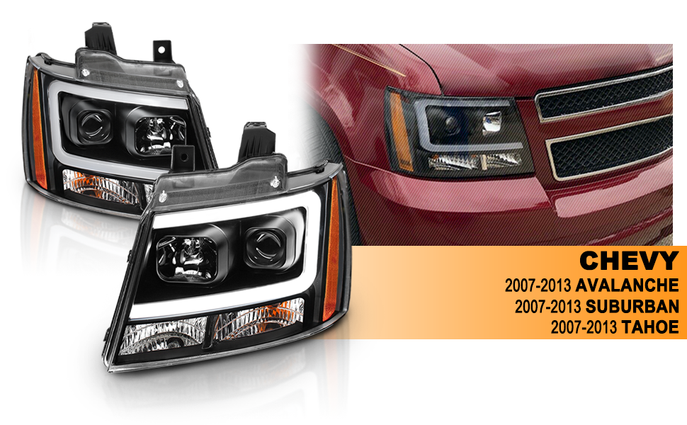 CHEVY TAHOE/SUBURBAN/AVALANCHE 07 PROJECTOR HEADLIGHTS G2 BLACK CLEAR AMBER