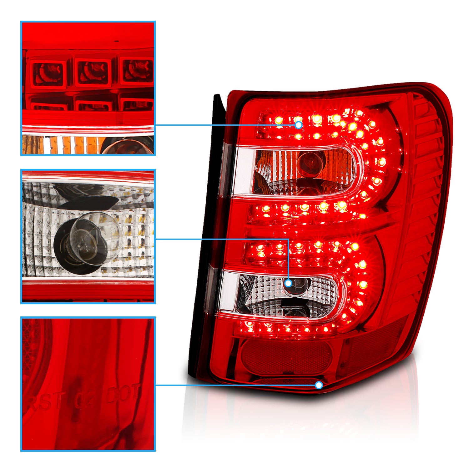JEEP GRAND CHEROKEE 99-04 LED TAIL LIGHTS RED/CLEAR