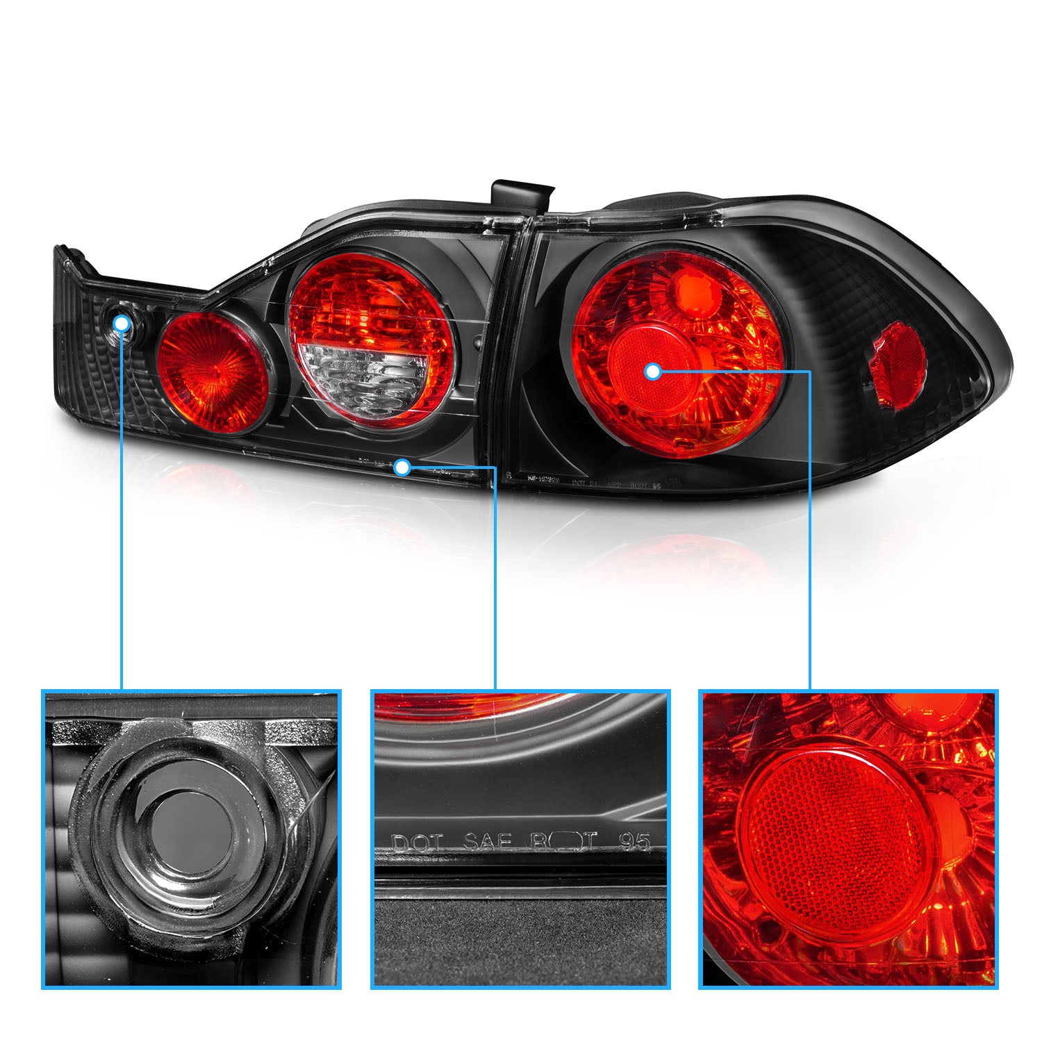HONDA ACCORD 98-00 4DR TAIL LIGHTS G2 BLACK