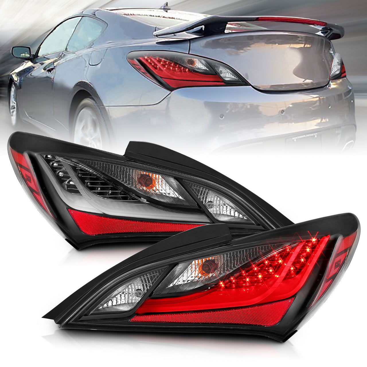 HYUNDAI GENESIS 10-13嚙踝蕭2DR LED TAIL LIGHTS嚙踝蕭BLACK HOUSING DARK SMOKE LENS
