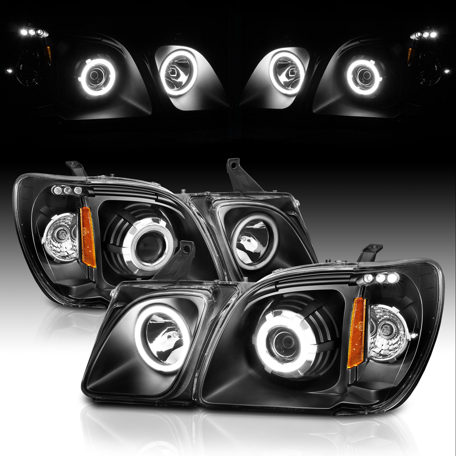 LEXUS LX470 98-07 PROJECTOR HEADLIGHTS HALO BLACK CLEAR AMBER (RX HALO)