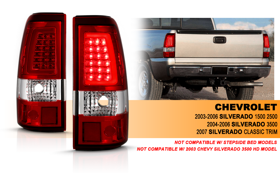 CHEVY SILVERADO 03-07 (1500/2500 SERIES 2003 & 1500/2500/3500 SRW SERIES LED TAIL LIGHTS RED/CLEAR  W/ C LIGHT BAR (3 HOLE)