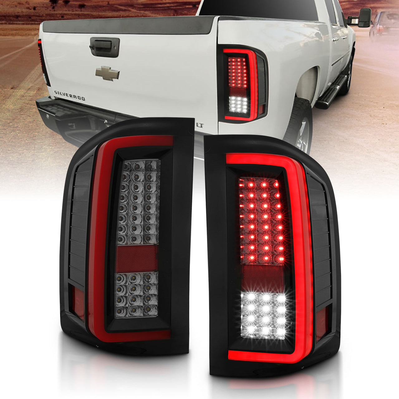 CHEVY SILVERADO 1500/2500/3500 07-10/HYBRID 09/GMC SIERRA 07-09 LED TAIL LIGHTS G2 RED/SMOKE