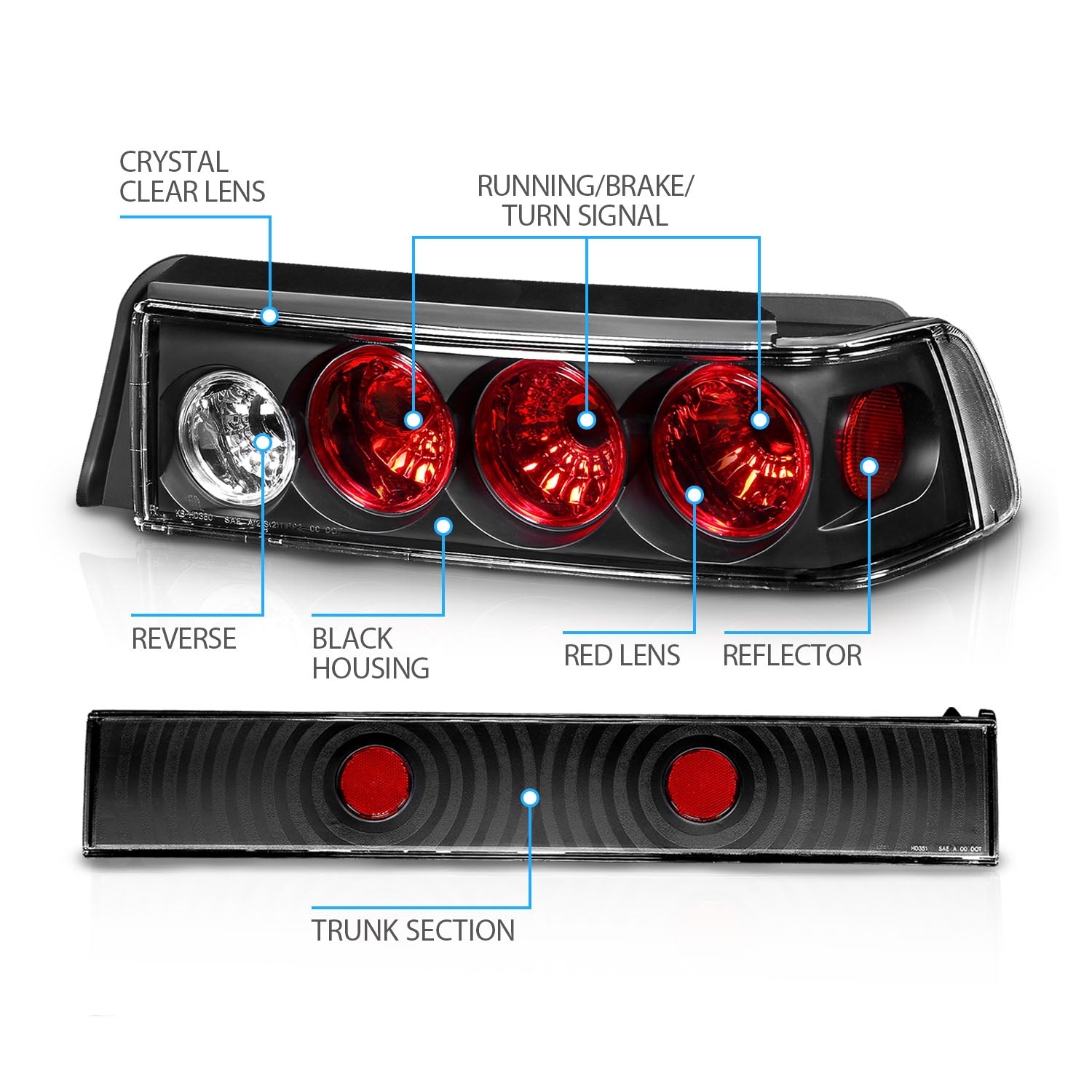 HONDA CIVIC 88-91 3DR TAIL LIGHTS BLACK (3 PCS)