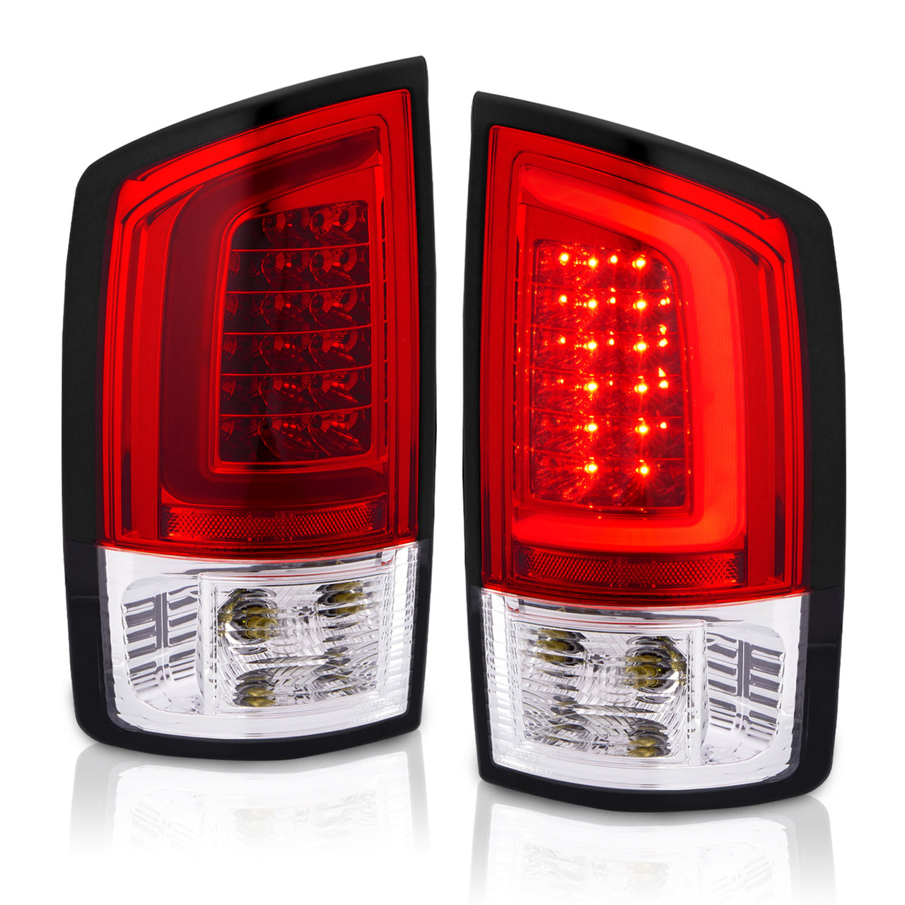 DODGE RAM 1500 02-05 / 2500/3500 02-06 LED TAIL LIGHTS RED/CLEAR LENS W/ C LIGHT BAR