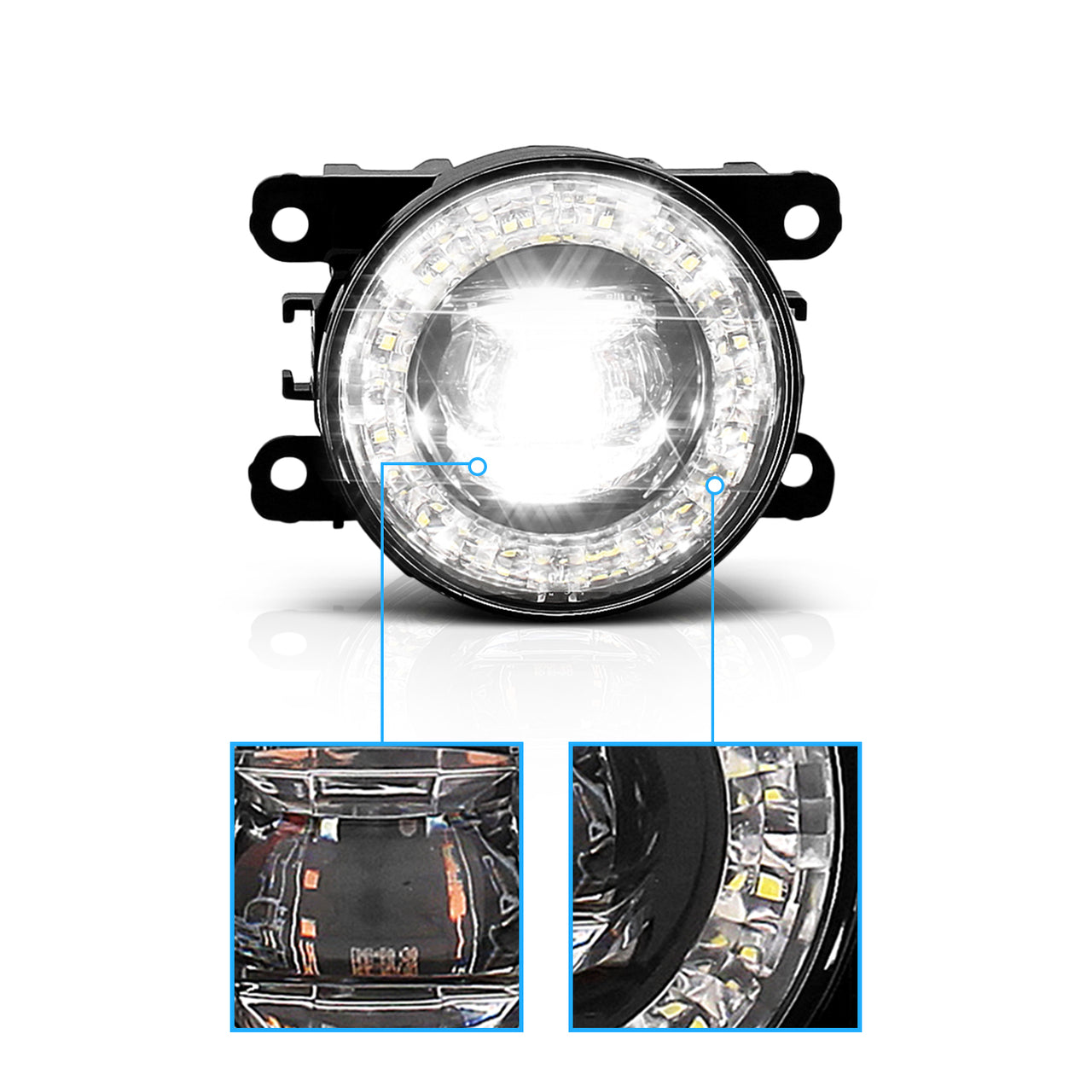 LED FOG LIGHTS FOR NISSAN, RENAULT, CITROEN, FORD AND HONDA. WITH TWO FUNCTIONS: FOG LIGHTS &ANGEL EYE (3*3W CREE LED)