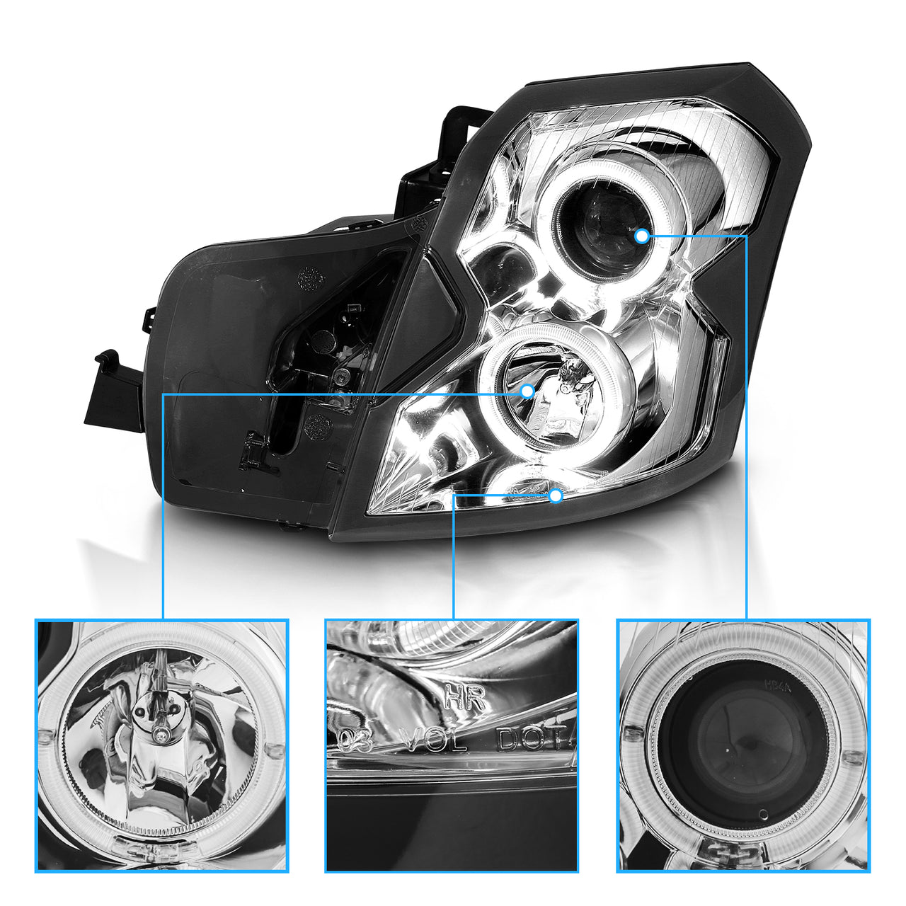 CADILLAC CTS 03-07 PROJECTOR HEADLIGHTS HALO CHROME CLEAR