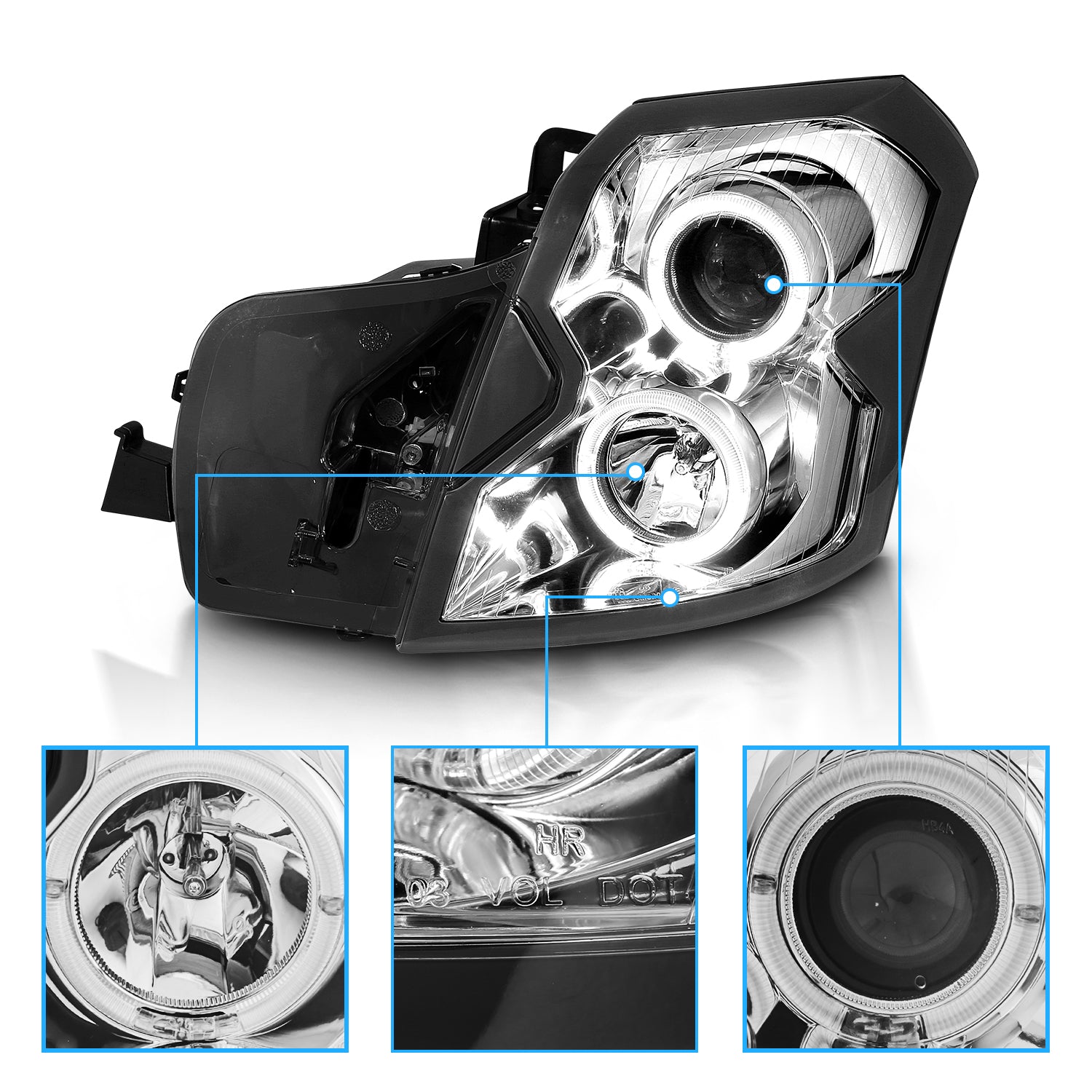 CADILLAC CTS 03-07 PROJECTOR HEADLIGHTS HALO CHROME CLEAR