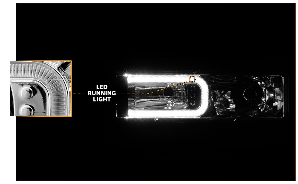 CHEVY/GMC C/K 1500/2500/3500 88-99, SUBURBAN/YUKON 92-00, TAHOE 94-00, BLAZER 92-94 HEADLIGHTS CHROME HOUSING W/ C LIGHTS BAR