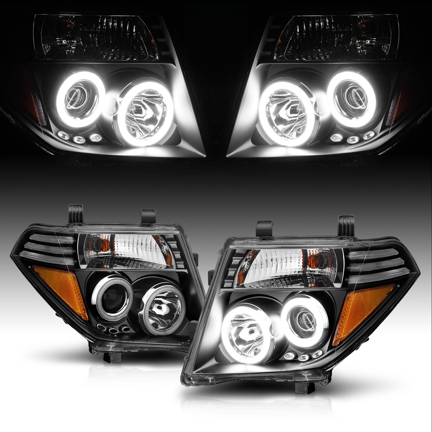 NISSAN FRONTIER 05-08 /PATHFINDER 05-07 PROJECTOR HEADLIGHTS BLACK CLEAR AMBER (Not fit V8) (RX HALO)