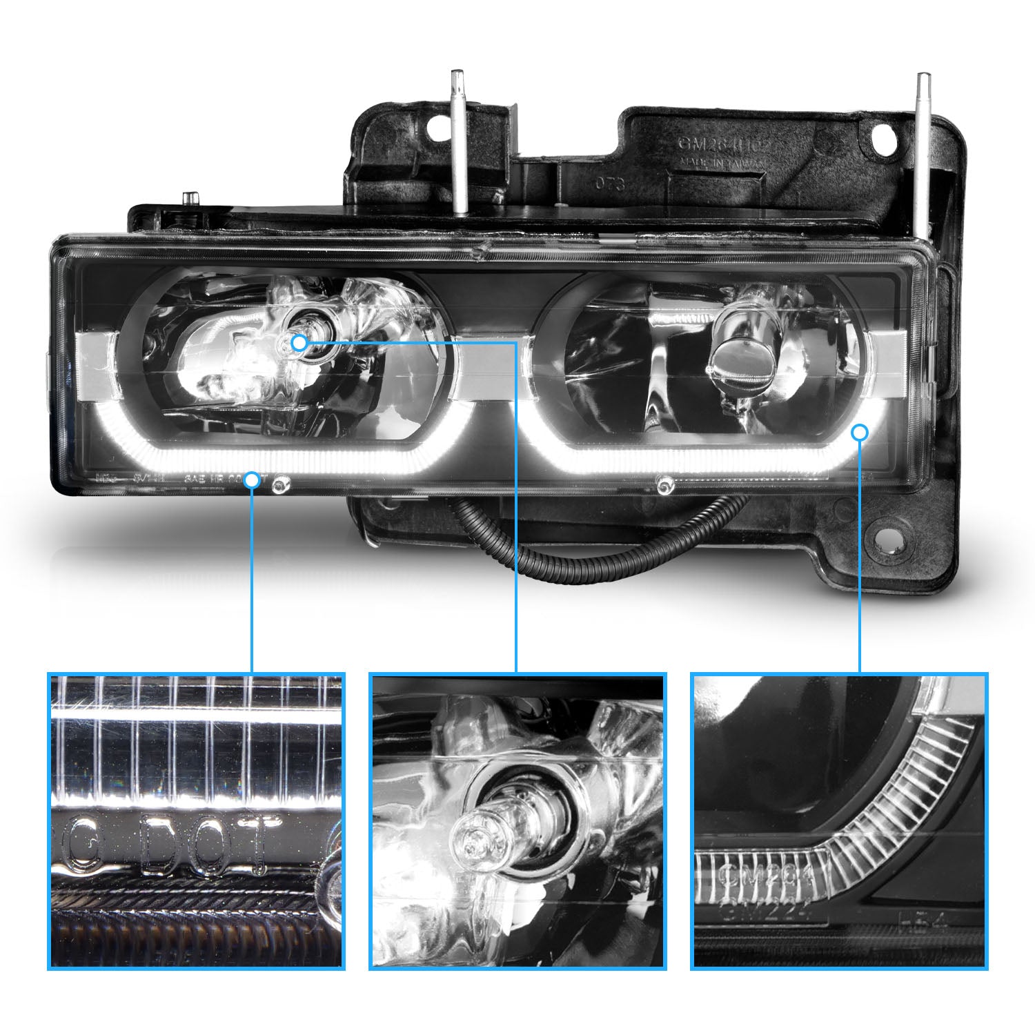 CHEVY FULLSIZE 88-98 LOW-BROW STYLE CRYSTAL HEADLIGHTS BLACK CLEAR