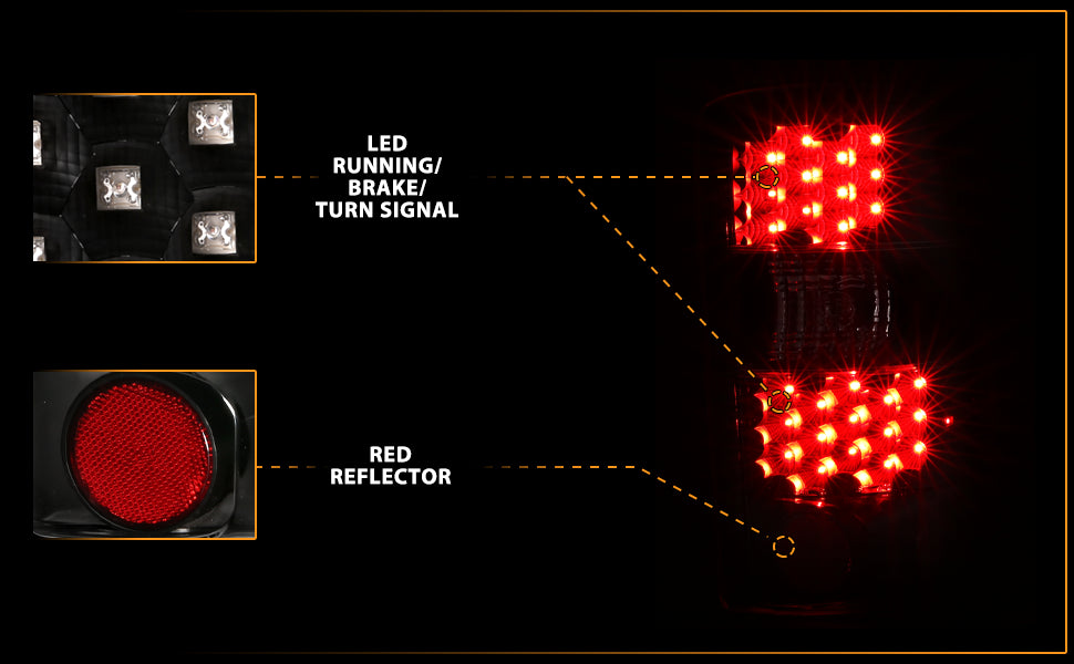 CHEVY TAHOE/SUBURBAN/GMC DENALI 00-06 LED TAIL LIGHTS  CLEAR LENS BLACK HOUSING BLACK LED REFLECTOR