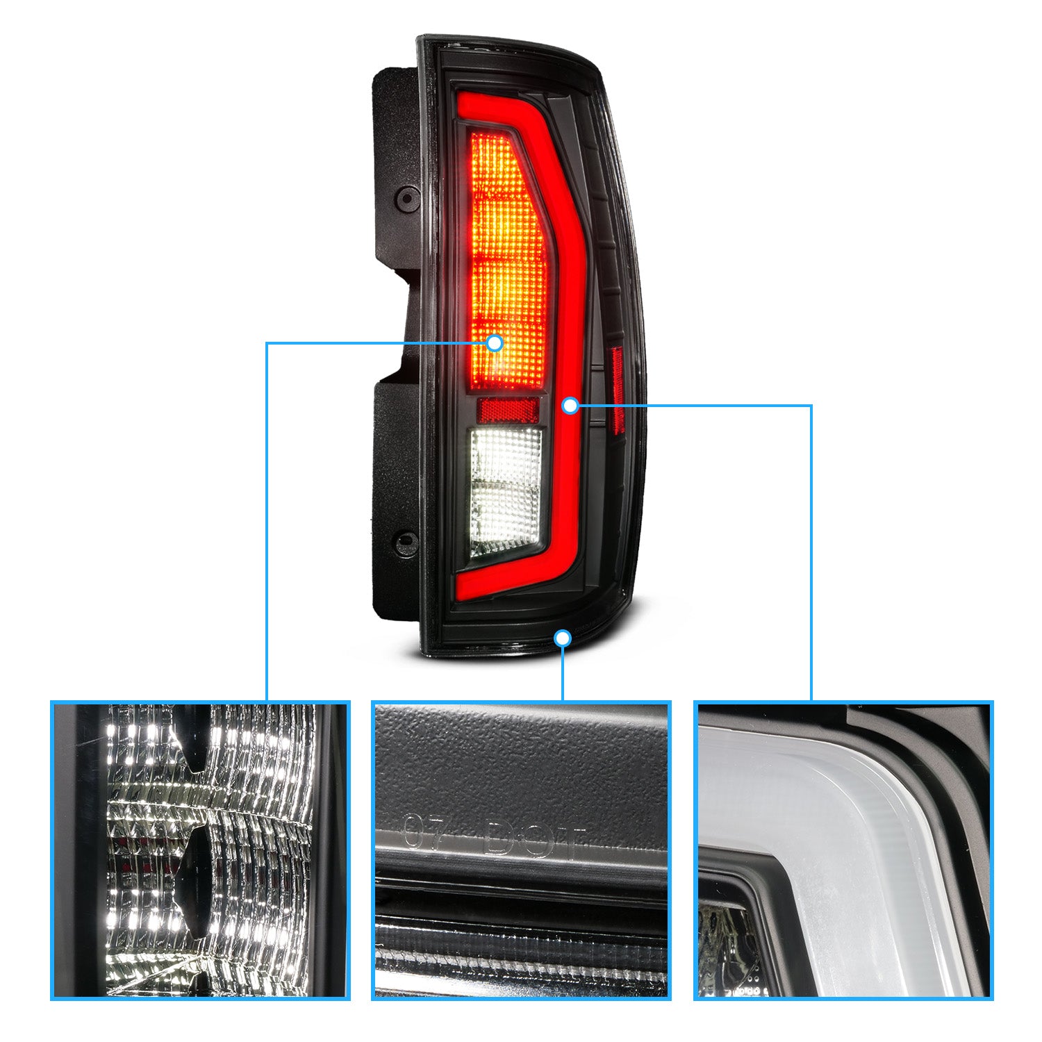 CHEVY TAHOE/SUBURBAN / GMC YUKON/YUKON XL 07-14 LED TAIL LIGHTS BLACK HOUSING CLEAR LENS W/ C LIGHT BAR G2