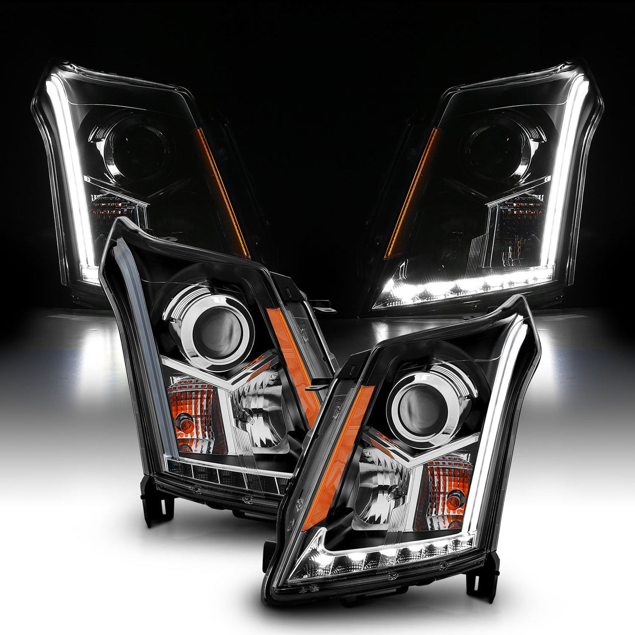 CADILLAC SRX 10-12 PROJECTOR LIGHT BAR STYLE HEADLIGHTS BLACK CLEAR AMBER