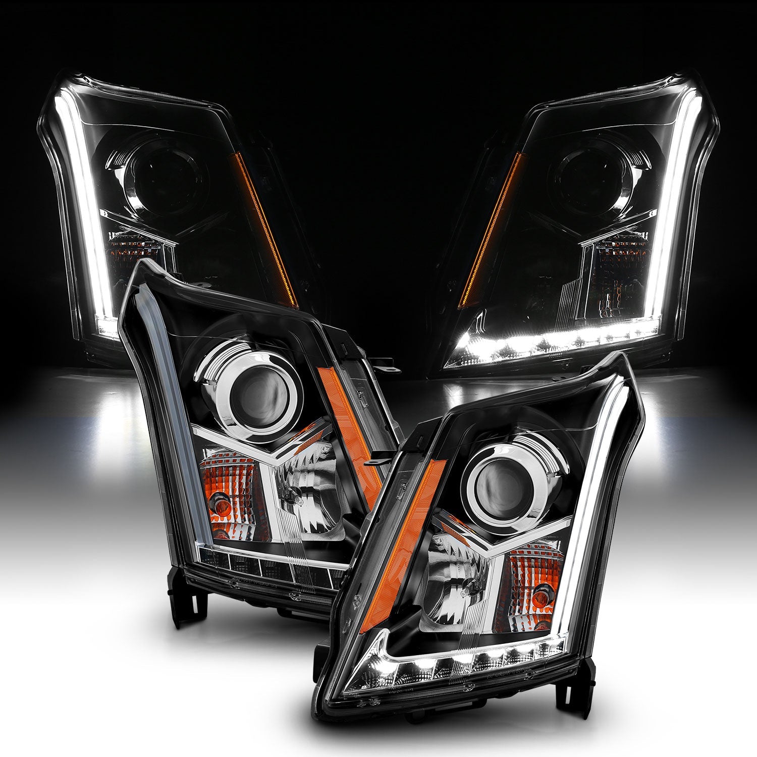 CADILLAC SRX 10-12 PROJECTOR LIGHT BAR STYLE HEADLIGHTS BLACK CLEAR AMBER