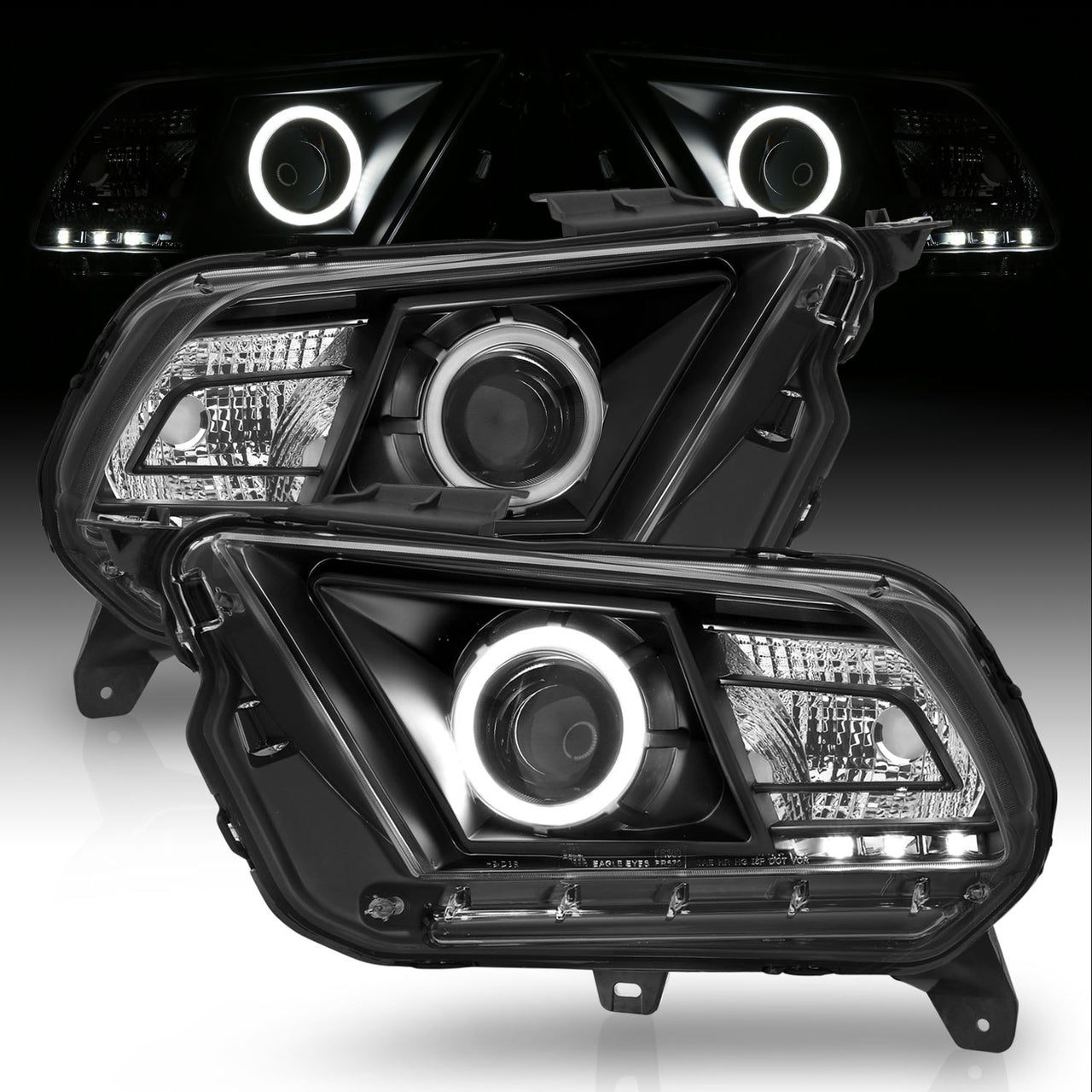 FORD MUSTANG 10-12 PROJECTOR HEADLIGHTS HALO BLACK CLEAR (RX HALO)