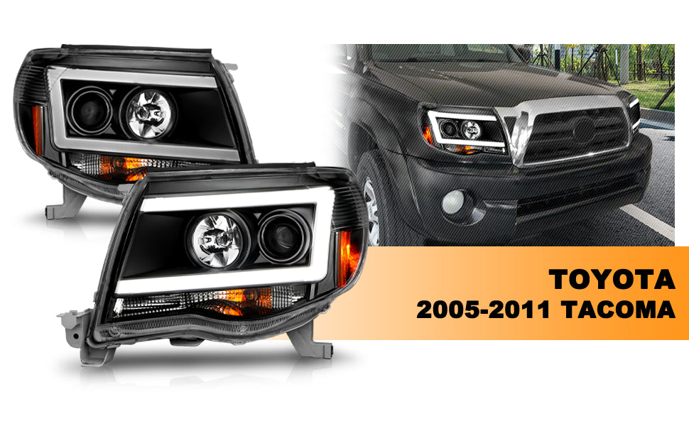 TOYOTA TACOMA 05-11 PROJECTOR LIGHT BAR STYLE HEADLIGHTS BLACK CLEAR AMBER  (W/ C LIGHT BAR)