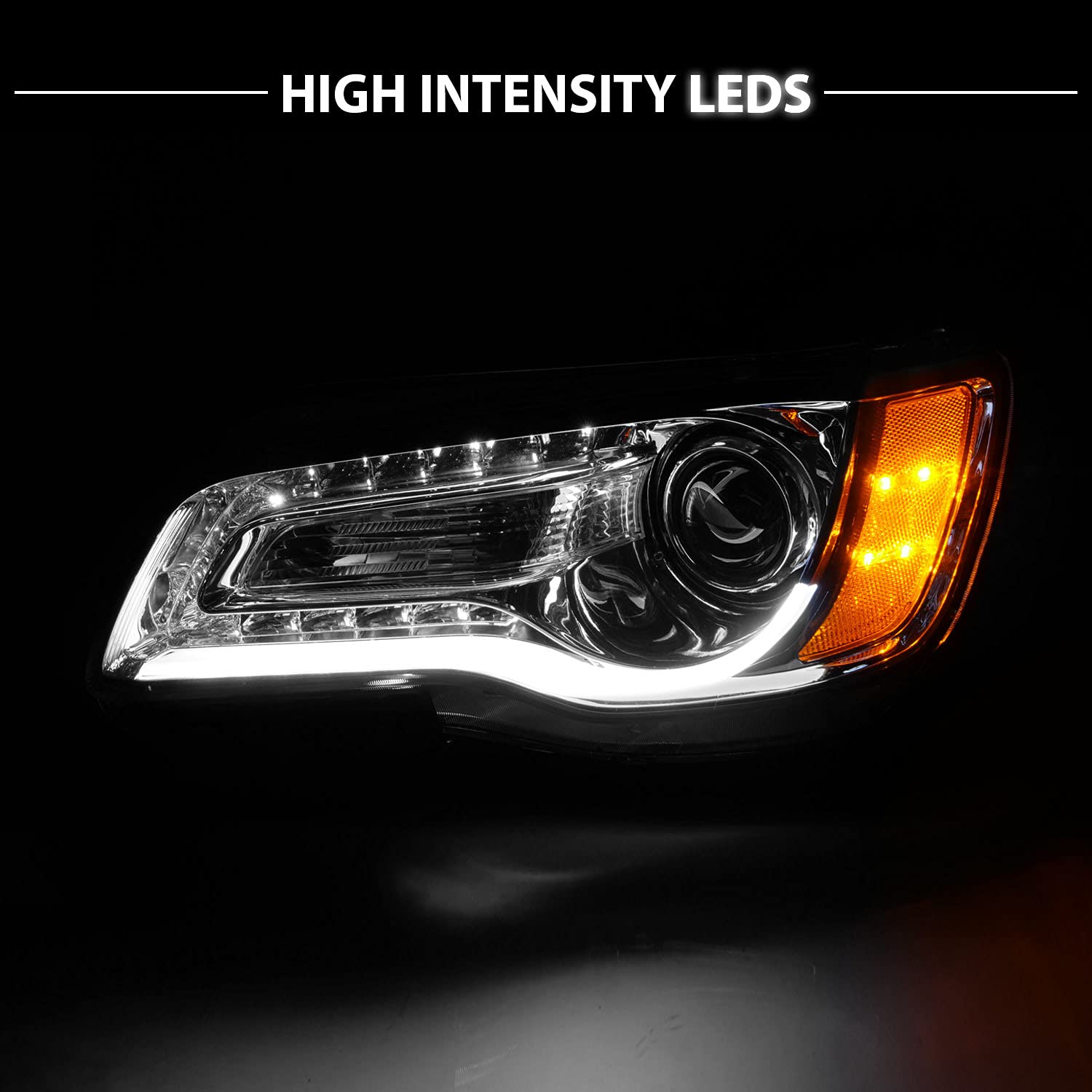 CHRYSLER 300 11-UP PROJECTOR LIGHT BAR STYLE HEADLIGHTS CHROME CLEAR AMBER
