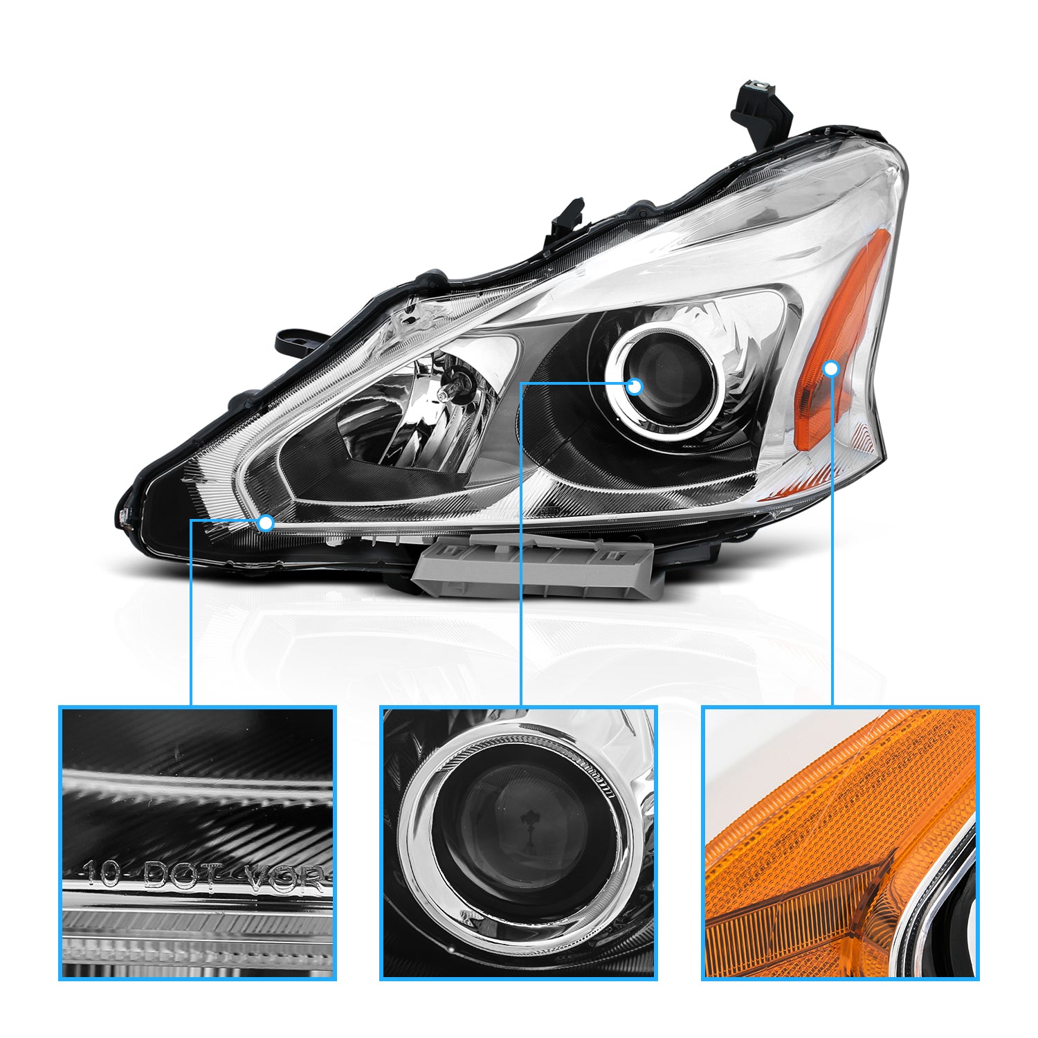 NISSAN ALTIMA 13-15 HEADLIGHTS 4D CRYSTAL CHROME AMBER