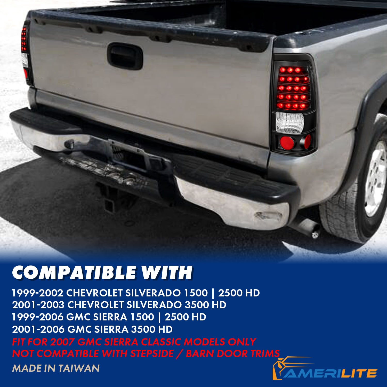 GMC SIERRA 99-07/CHEVY SILVERADO 99-03 (1500/2500 SERIES 99-02 & 3500 SERIES 2003) LED TAIL LIGHTS BLACK (3 HOLE)