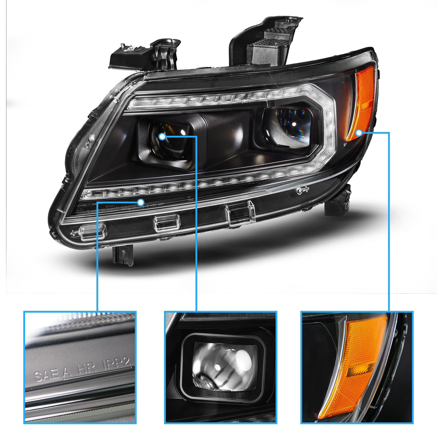 CHEVY COLORADO 15-22 PROJECTOR BLACK SWITCHBACK LIGHT BAR SEQUENTIAL SIGNAL